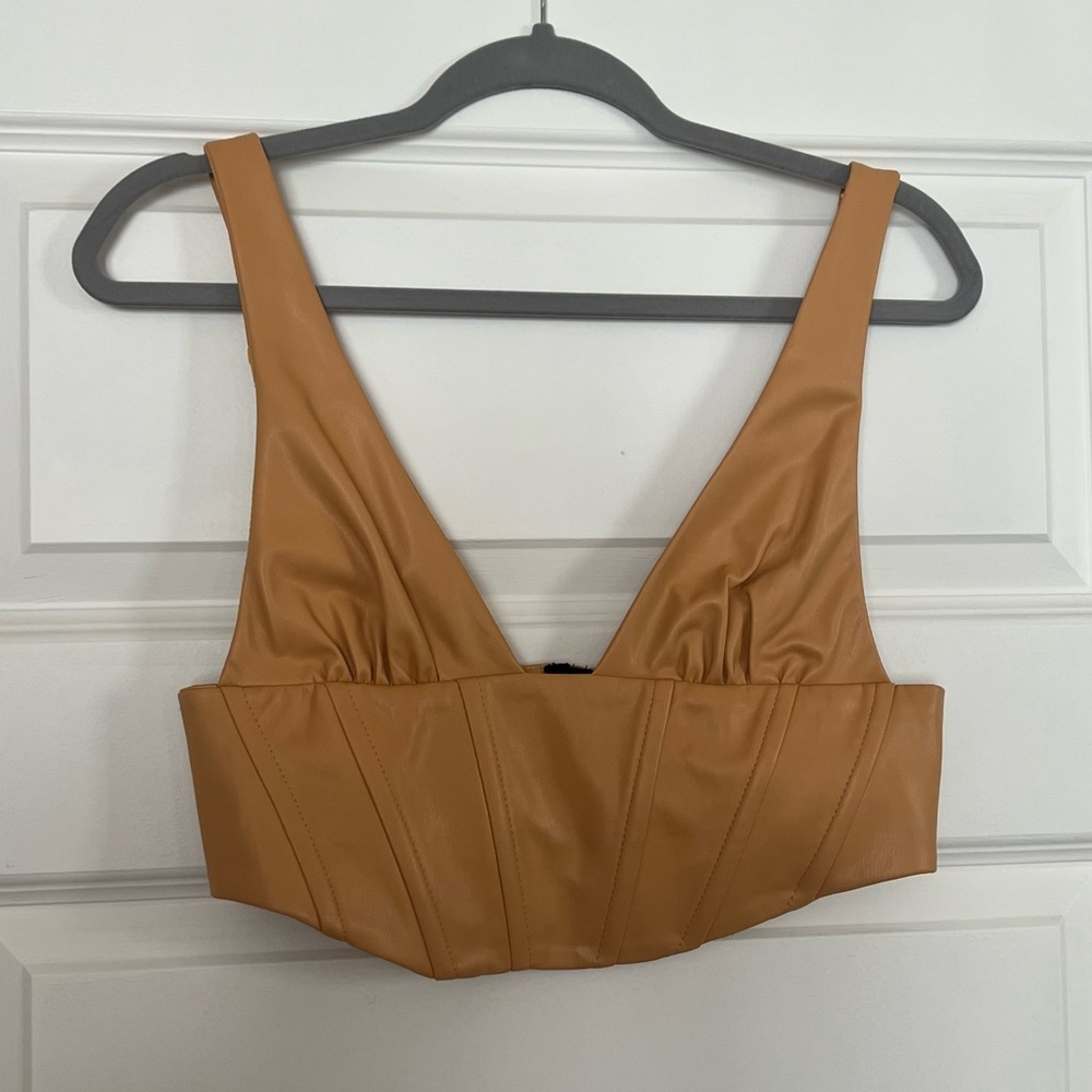 Faux Leather Cropped Corset Tank Top Zara Size M